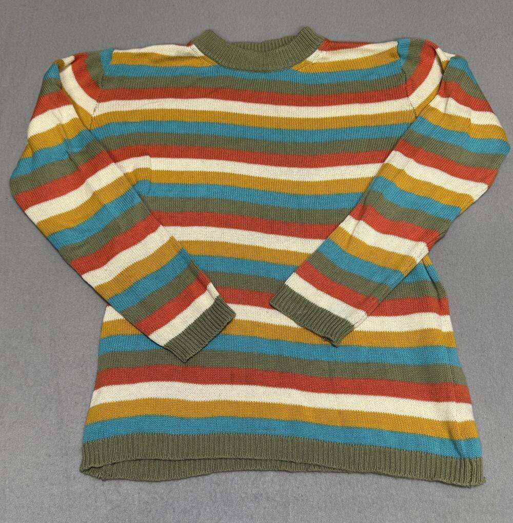 OXKNIT Sweater Cotton Longsleeve Striped Top Large Retro Vintage Knit Cotton